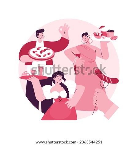 Culinary tourism abstract concept vector illustration. Gastronomy tourism, authentic experience, exploring map, local cuisine, food festival, grocery market, restaurant abstract metaphor. Royalty-Free Stock Photo #2363544251