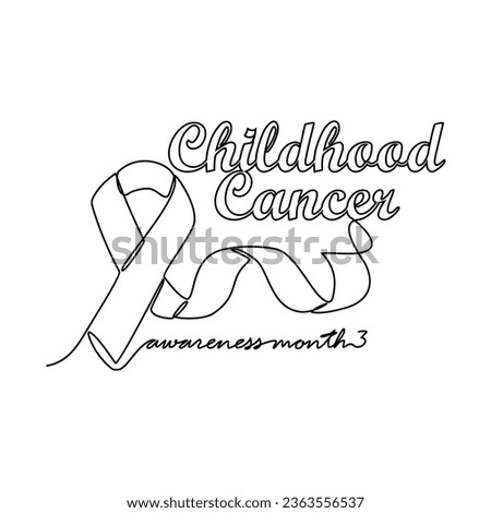 One continuous line drawing of childhood awareness month with white background. Awareness ribbon design in simple linear style. healthcare and medical design concept vector illustration.