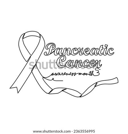 One continuous line drawing of ancreatic cancer awareness month with white background. Awareness ribbon design in simple linear style. healthcare and medical design concept vector illustration.