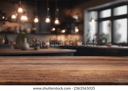 Beautiful natural wooden table with kitchen background Royalty-Free Stock Photo #2363565035