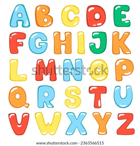 Set of colorful funny, cartoon, vector letters, letter fonts in children's style. Suitable for education, greetings and nursery decoration. It can be used for funny quotes on t-shirts, posters, cards 