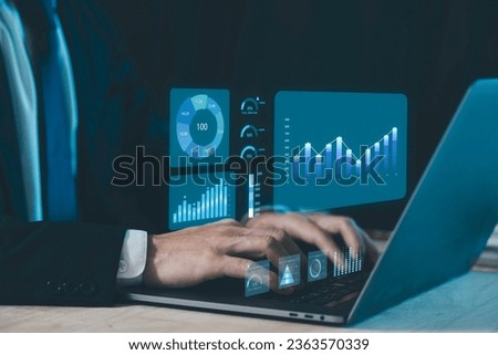 DevOps concept, software development, IT operations, agile programming, Concept with dev ops icon on computer screen and project manager, coder or sysadmin typing on keyboard, high software quality Royalty-Free Stock Photo #2363570339