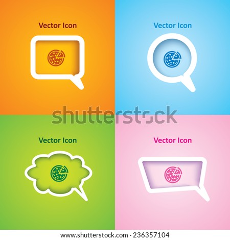 icon of pizza on four kinds of speech bubble with four different color beautiful background. Eps-10.