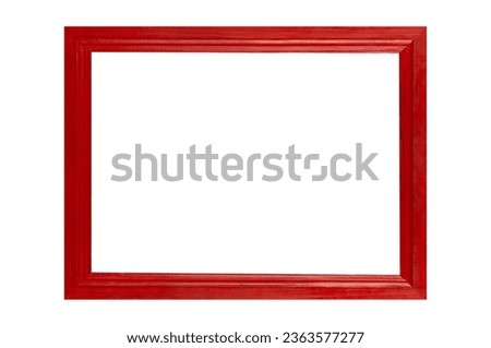 Red simple wooden photo picture frame, contemporary, rectangle shape retro style isolated on white background