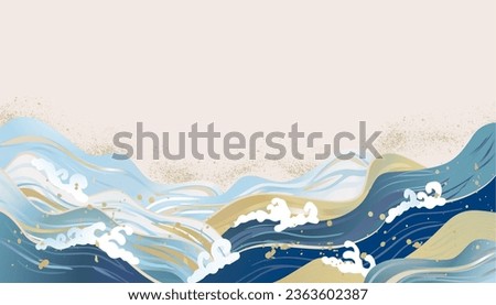 Sea Japanese style background illustration with waves