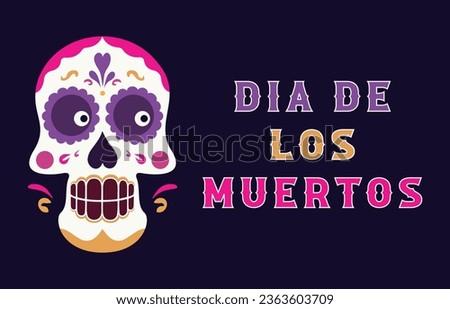 Day of the dead background. Dia de los muertos mexican skull playing a guitar holiday template for flyer, poster, banner, greeting card