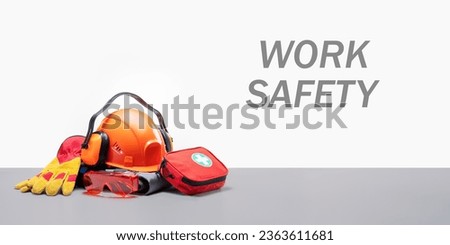 Safety at work. Industrial security. Banner with place for text.