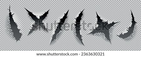 Realistic claws scratch set. Animals claw scratchings isolated, tiger lion bear ragged surface elements on transparent background vector illustration Royalty-Free Stock Photo #2363630321