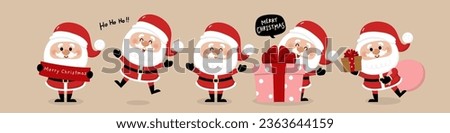 Merry Christmas and happy new year greeting card with cute Santa Claus collection. Holiday cartoon characters set. -Vector Royalty-Free Stock Photo #2363644159