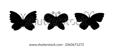 Butterfly black silhouette vector set. Collection of hand drawn moth illustrations. Various butterflies black shapes.