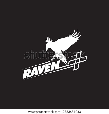 vector illustration of a raven silhouette with a black and white moon