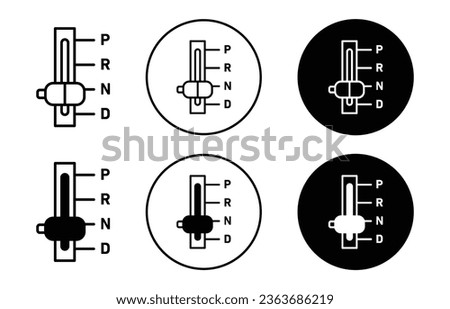Automatic transmission shifter icon. Car drive mode in gearbox symbol set. Automatic gear shift switch hand operated vector line sign. Royalty-Free Stock Photo #2363686219