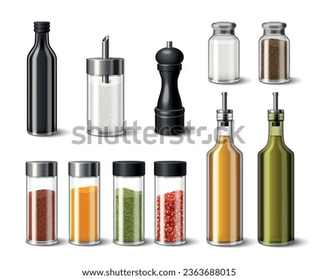 Kitchen spices realistic icons set with salt pepper and seasonings on white background isolated vector illustration Royalty-Free Stock Photo #2363688015