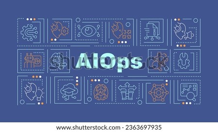 2D AI ops text with various thin linear icons concept on dark blue monochromatic background, editable 2D vector illustration. Royalty-Free Stock Photo #2363697935