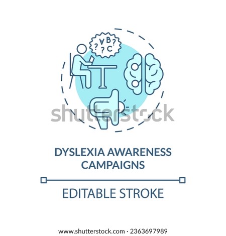 2D editable blue icon dyslexia awareness campaigns concept, simple isolated vector, dyslexia thin line illustration.