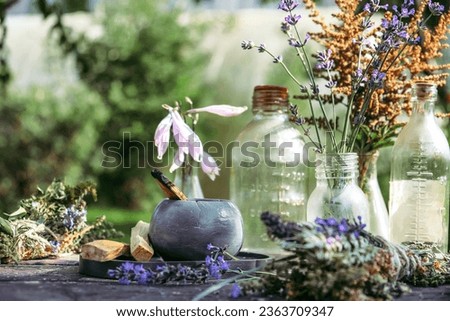 Aromatherapy,esotericism,occultism,herbal gathering and drying,aesthetic herbal pharmacy,organic alternative medicine,herbalism,incense mental health,herbal pharmacy,aesthetics organic herbs incense Royalty-Free Stock Photo #2363709347