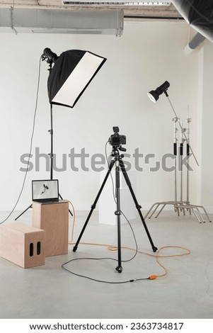 arrangement of professional photographer equipment