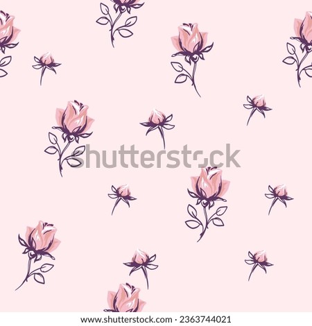 Seamless pattern with vector hand draw rose and rosebud .  Template design ornament for paper, cover, fabric, interior decor, textile, fabric, wallpaper, surface design, label, packaging. Royalty-Free Stock Photo #2363744021