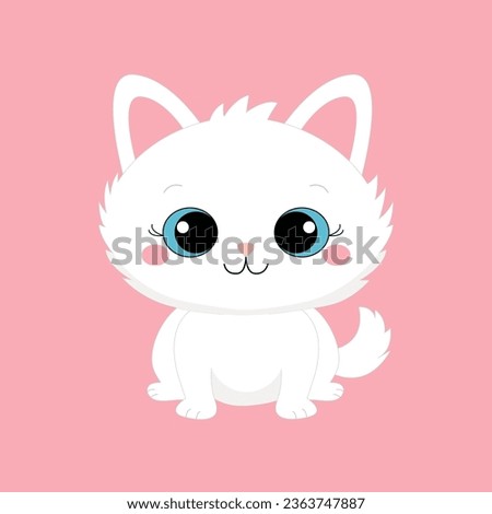 White cat sitting. Head face silhouette icon. Kitten with blue eyes. Cute cartoon funny baby character. Funny kawaii animal. Pet collection. Sticker print. Flat design. Pink background. Vector