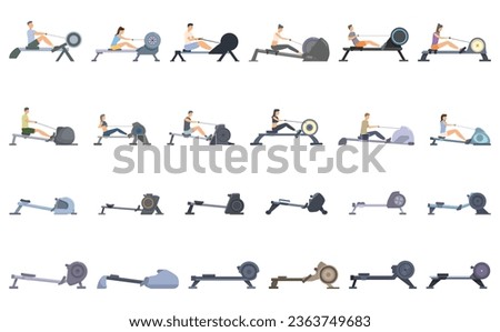 Rowing Machine icons set cartoon vector. Active row. Fitness health Royalty-Free Stock Photo #2363749683