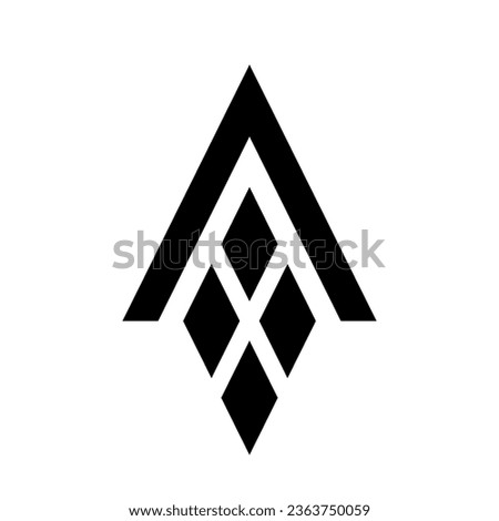 Black Abstract Letter A Icon with 4 Diamonds on a White Background