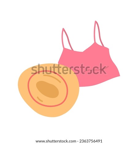 Cartoon Woman Hat and Crop Top Set Summer Vacation Concept Flat Design Style Isolated on a White Background. Vector illustration