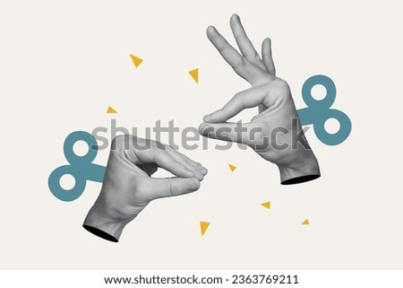 Composite photo illustration collage of two funny hands represent conversation announcing sale isolated creative painting background