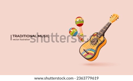 3d Vector Maracas Shakers. Realistic 3d design of Mexican Traditional Music Instrument. 3d Illustrated cartoon set of mexican party accessories. Vector illustration