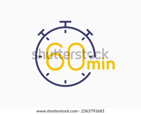 Timer 60 minutes line icon clock. Countdown stopwatch vector digital sport time. Chronometer 60 minute timer