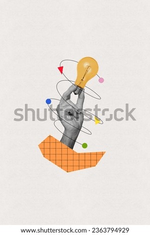 Vertical creative composite photo abstract illustration collage of human arm holding spinning lamp isolated on beige color background