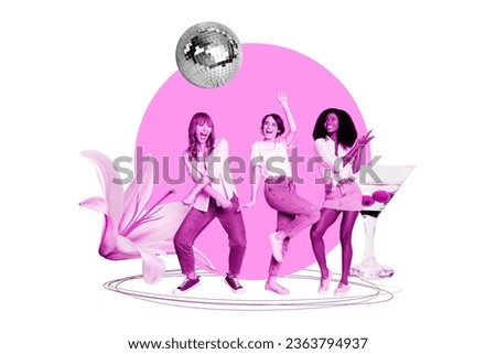 Banner collage picture of overjoyed positive girls celebrating birthday anniversary good mood isolated on drawing background