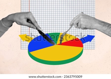 Artwork magazine collage picture of arms cutting nutriscore colorful pie isolated drawing background