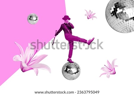 Picture collage poster of cheerful happy guy handsome man dance night club celebrate festive event isolated on drawing background