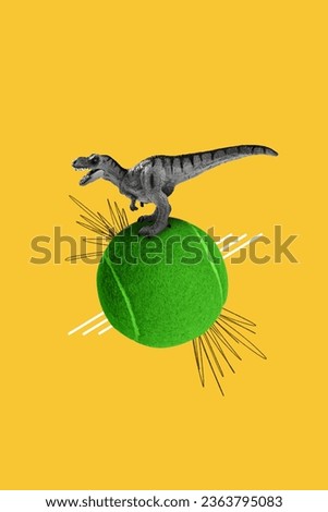 Picture poster collage of wind animal dinosaur on huge tenis green ball isolated over drawing yellow color background