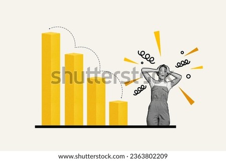 Image picture collage of shocked impressed woman hands touch head omg unexpected result statistics isolated on drawing background