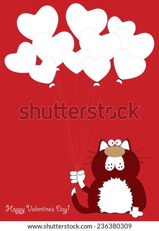 Valentine's day vector card with funny cat