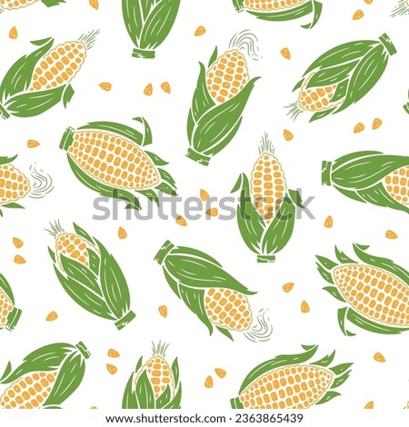 Maize. Corn Cobs Seamless Pattern. Vegetable Vector Background. Royalty-Free Stock Photo #2363865439