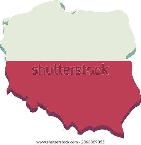 3D map of Poland in colors of the Polish flag in flat cut design style