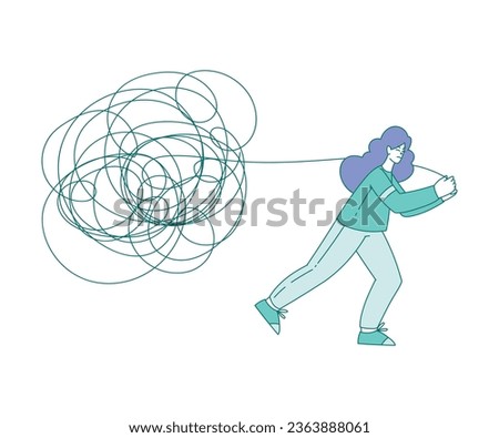 Woman Pulling Clutter or Tangled Skein Suffer from Psychic Illness Vector Illustration Royalty-Free Stock Photo #2363888061