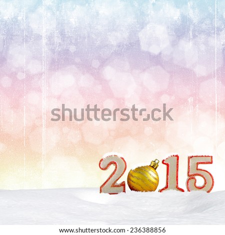 Christmas background - New year 2015 sign with snowdrift and abstract bokeh lights