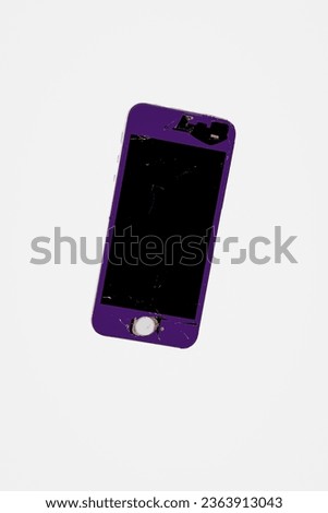 broken phone on isolated white background close up. empty space for text