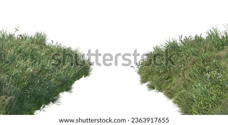 3D render grass and several plants on the ground with white background with clipping path