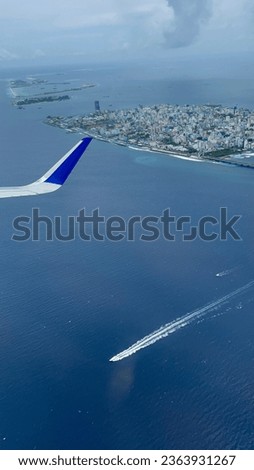View of Maldives islands from flight. See the colour of sea. Royalty-Free Stock Photo #2363931267