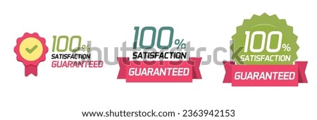 Guarantee satisfaction 100 percent seal stamp icon vector graphic green red illustration set, quality warranty award badge banner online product ribbon image clipart