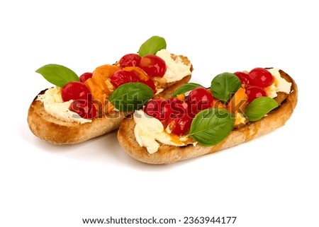 Spanish Tapas and Pinchos with mascarpone cheese, isolated on white background. High resolution image