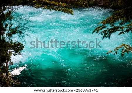 Los Alerces waterfall immersion pool, where the water is emerald color, in the Mascardi circuit, Nahuel Huapi National Park, Bariloche, Rio Negro, Patagonia Argentina