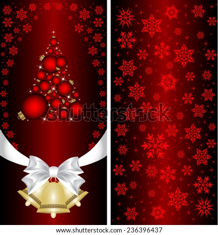 Christmas card with a Christmas tree with a bow, a ribbon and a Christmas bell. vector