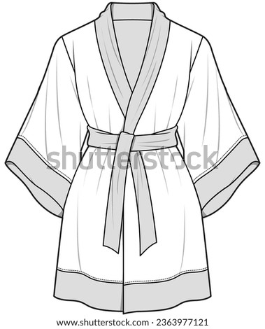 womens dressing gown, bath robe flat sketch vector illustration technical cad drawing template Royalty-Free Stock Photo #2363977121