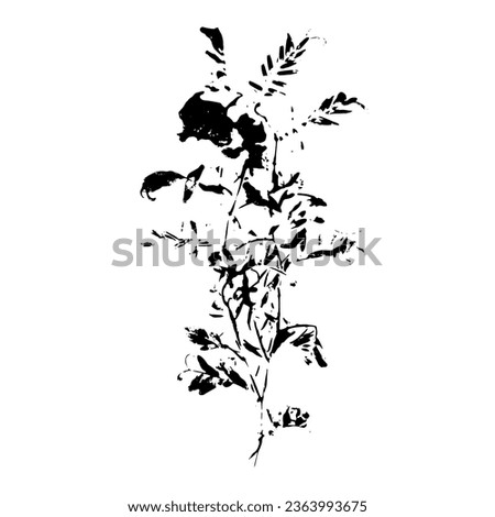 Plant branch imprint. Black silhouette of botanical element. Vector illustartion.  Royalty-Free Stock Photo #2363993675