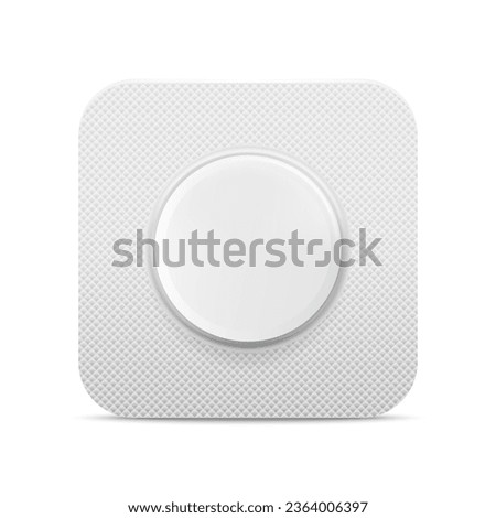 Vector Realistic Pharmaceutical Medical White Pill in Blister, Vitamins, Tablet in a Package Closeup Isolated. Pill in Blister Packaging Design Template. Front, Top View. Medicine, Health Concept Royalty-Free Stock Photo #2364006397